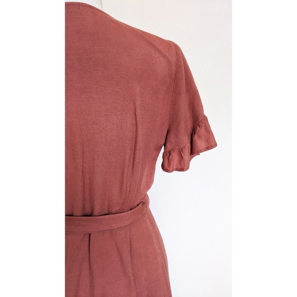 Tigerlily Aliki Pink Linen Blend Wrap Mini Dress With Buckle Size 8 - Picture 7 of 12